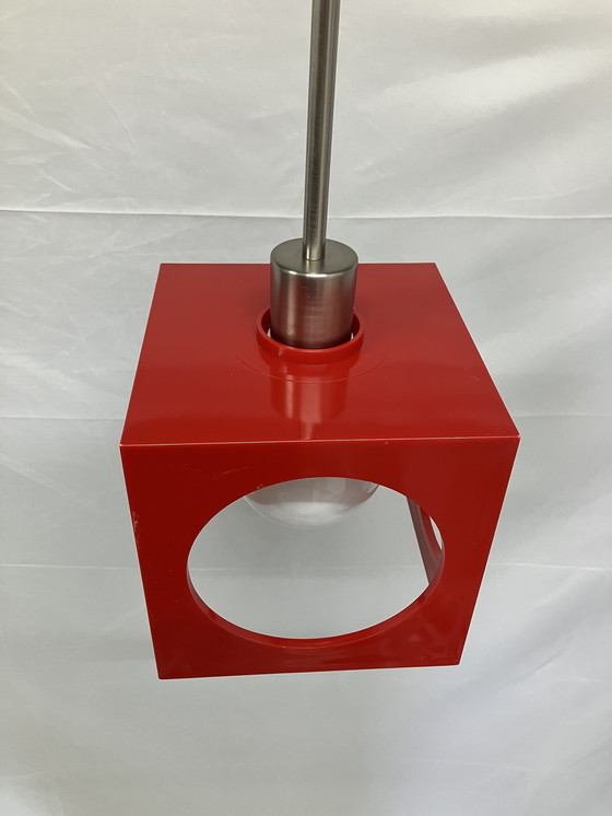Image 1 of Vintage Kubus Rode Kunststof Hanglamp Jaren 60/70