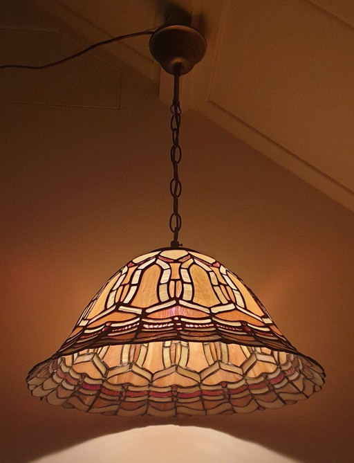 Grande lampada a sospensione in vetro colorato/Tiffany, Belgio – Massive, hanglampen, Glass