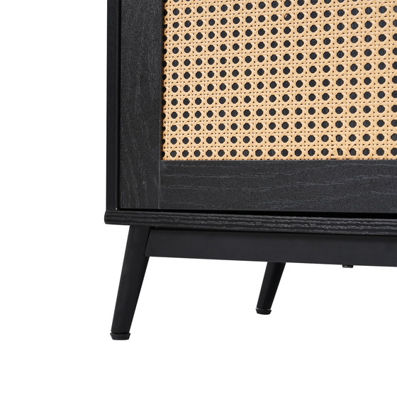 Image 1 of Credenza nera Urban Meuble con ante in vetro in rattan, anta semicircolare 160*40*80cm VELZU