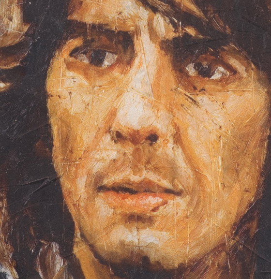 Image 1 of Oliver Jordan (1958) - Portret van George Harrison - 2005 - Olieverf op een LP - 43 x 43 cm