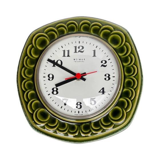 Image 1 of Grüne Keramik-Wanduhr, Weimar, Deutschland (DDR) – 1970er Jahre