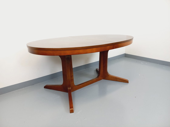 Image 1 of 60s-70s vintage Baumann elm wood oval dining table with extensions