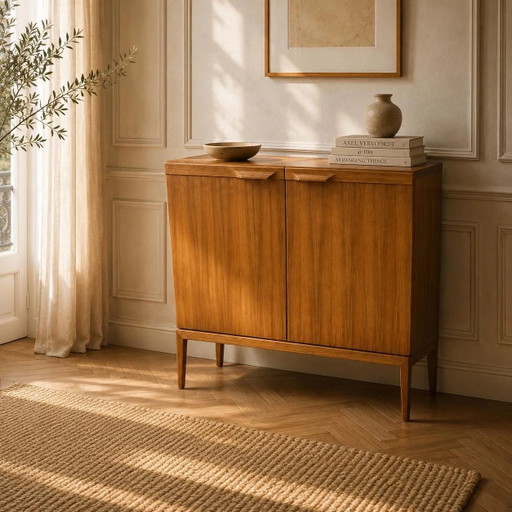 Palette Möbelwerk - Deutsches Mid Century Highboard von 1972 mit Liefernachweis und Markenetikett.