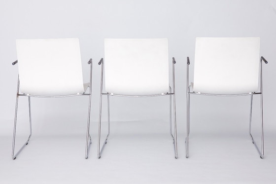 Image 1 of Set of 3 Thonet Stackable Chairs – Vintage Conference or Dining Chairs, 2000s Modern Design, Metal Frame & Plastic Seat