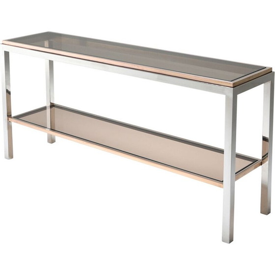 Image 1 of Vintage console table with 2 levels chrome and brass