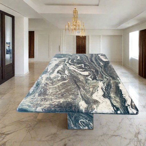 Grande table de salle à manger en marbre Cipollino Ondulato Design italien