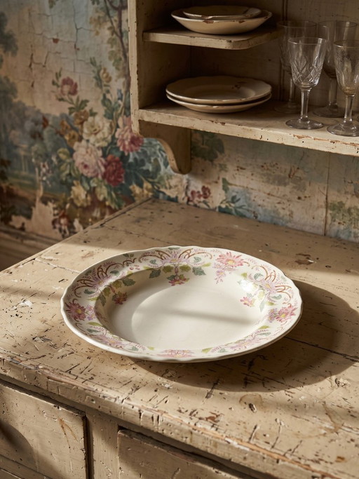 Antieke Longchamp Pâquerettes Aardewerk Polychrome Diepe Serveerschaal 19e Eeuw – servies, Ceramic (photo 2 of 14)