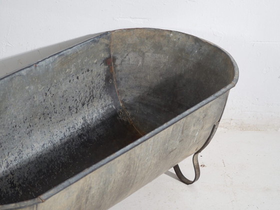 Bañera antigua de zinc galvanizado – Tina industrial europea – circa 1900 #7 – Accesorios de jardín, Iron (photo 15 of 34)