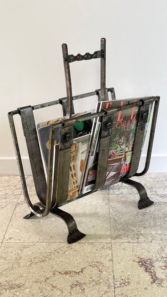 Image 1 of Vintage Brutalist Steel Magazine Rack