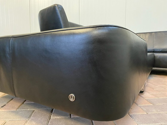 Image 1 of Canapé d'angle en cuir noir Natuzzi Opus – Confort luxueux – Design moderne et élégant – Livraison gratuite
