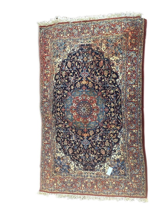 Tappeto di Isfahan annodato a mano, blu e rosso, 160x215 cm, discrete condizioni, Iran – Tappeti, Wool (photo 6 of 6)