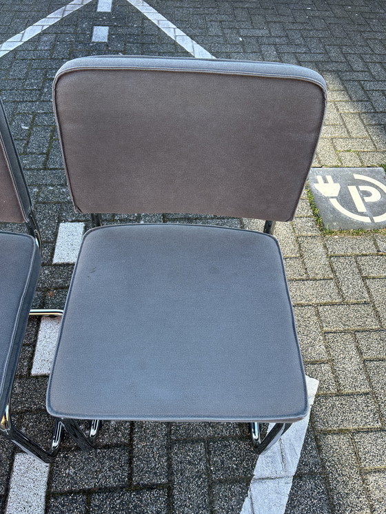 Image 1 of 6 Pure Brushed Cotton Chairs with Chrome Tubular Frame