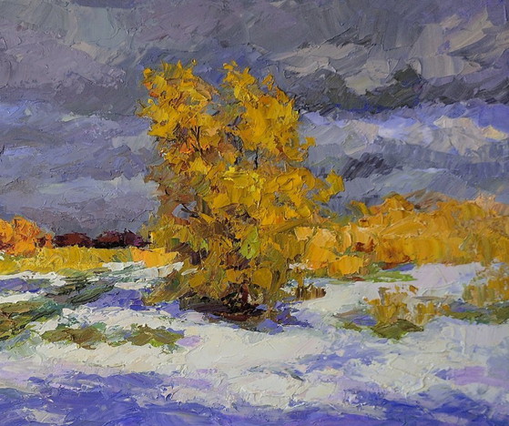 Original Oil Painting Winter Landscape Nature Unexpected Snow – Paintings & Drawings, Canvas (photo 5 of 7)