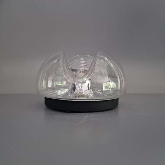 Image 1 of Plafonnier Vintage Space Age - Peill & Putzler "Wave" / "Futura" - 1970 Allemagne - Verre et Métal - Ø 22 cm. Rond.