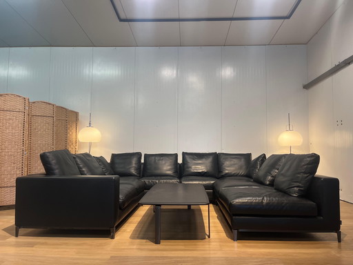 Minotti Andersen 4-Piece Black Leather Corner Sofa