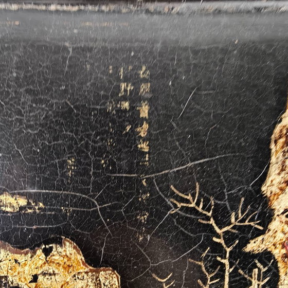 Image 1 of Impresionante par de paneles de estilo chinoiserie del siglo XIX con marcos dorados.