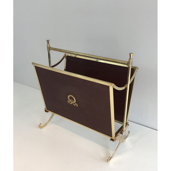 Image 1 of Vintage brass and neoclassical mahogany magazine rack for the Jansen house, 1940