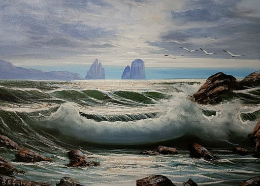 Artist painting - Bruno DI GIULIO - Mareggiata al Tramonto
