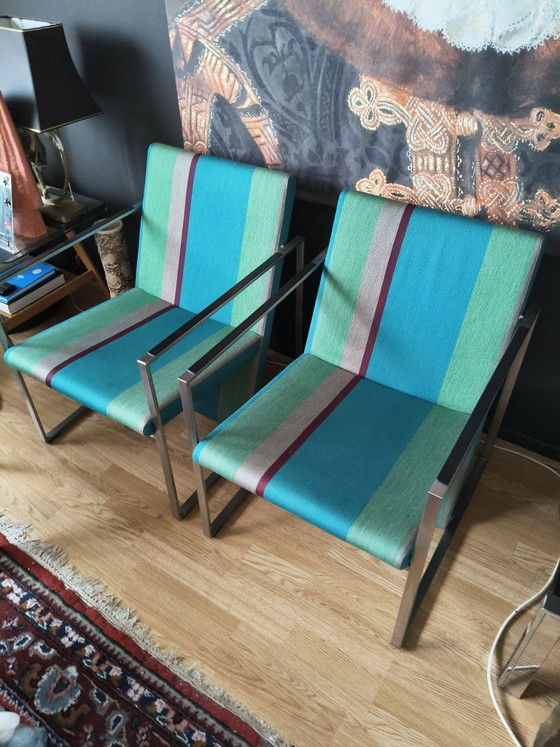 Lot de 2 Fauteuils Arco 'Frame' Originaux – Burkhard Vogtherr (Bon État) – rvs, Textile (photo 8 of 10)