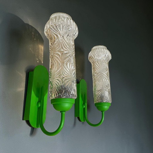 Appliques murales allemandes Mid Century en verre vert et transparent, années 1960, Lot de 2