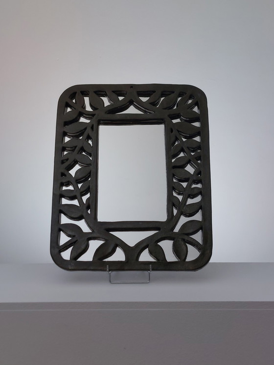 Image 1 of Specchio da parete in ceramica vintage disegnato da un artista con decoro floreale