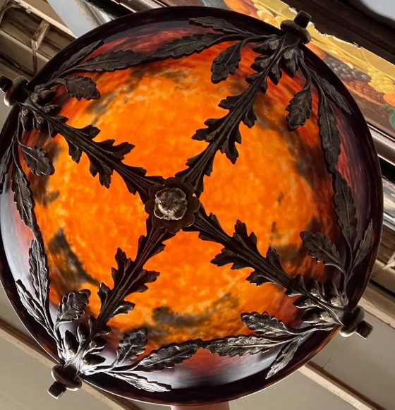Prächtiger Art-Deco-Kronleuchter mit der Signatur „Noverdy France“. – Pendelleuchten, Bronze, Glass, Art Deco (photo 7 of 10)