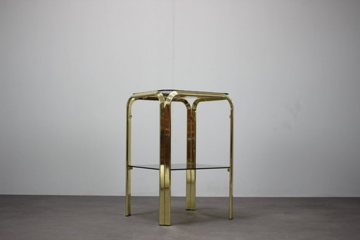 Tavolo da tè di metà secolo in ottone e vetro fumé, anni '70, Germania