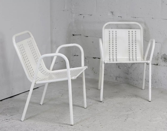 Image 1 of 2x Alveolate Steel Armchairs France