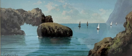 Image 1 of Vintage Seascape Painting with Gold Frame
