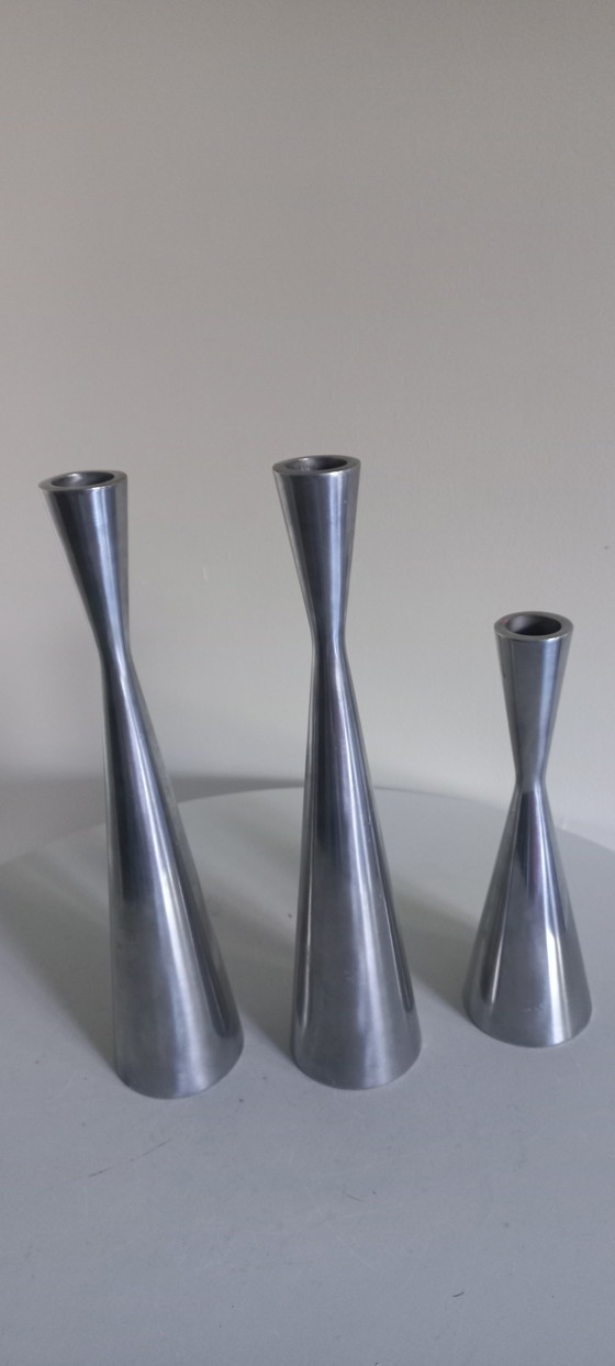 Image 1 of Vintage design chromen diabolo kandelaars Erika Pekkari 3x