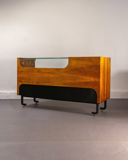 Vintage Store Counter with Glass Display Made of Chestnut, Spain, Circa 1970