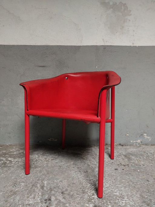 Red Leather Armchair Memphis Style 80'