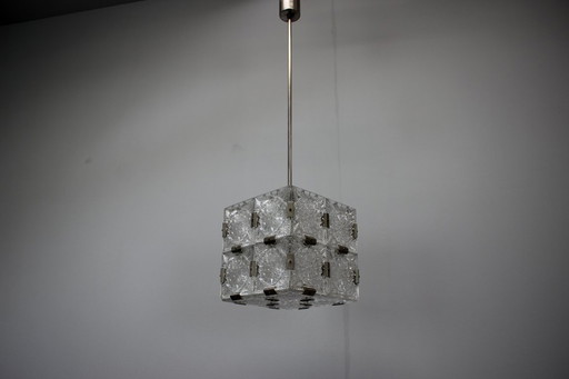 Mid-Century Square Clear Glass Pendant by Kamenicky Šenov, 1960s, Czechoslovakia