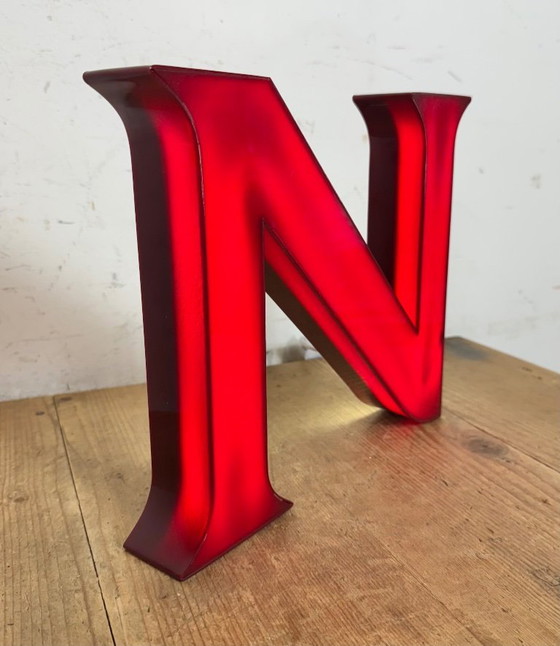 Image 1 of Vintage Dark Red Illuminated Letter N , 1980s