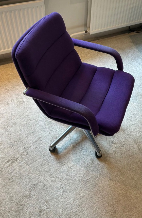 Artifort Channel bureaustoel, paars bekleed, Bureaustoelen, Textiel, Metaal, Vintage (foto 4 van 5)