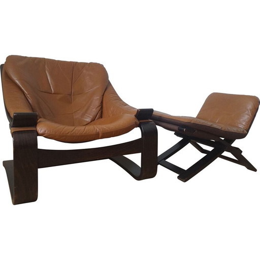 Poltrona con pouf vintage kroken di Ake Fribytter per Nelo, Svezia 1970