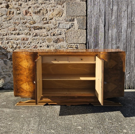 Image 1 of Buffet Art Déco français - Bois d'orme ronce brillant - Années 20