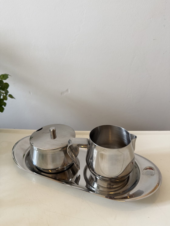 Image 1 of Milch- und Zuckerkännchen aus Chrom mit Tablett