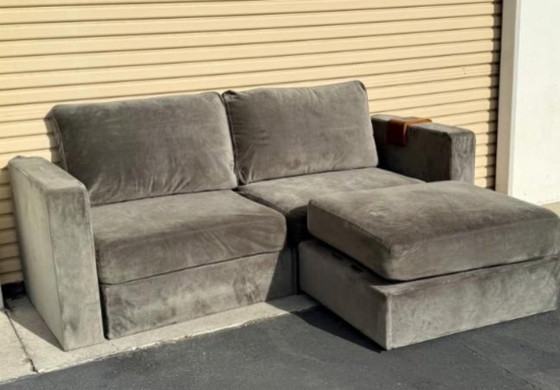 Image 1 of Lovesac 3 piece sectional set sofa pewter grey microvelvet