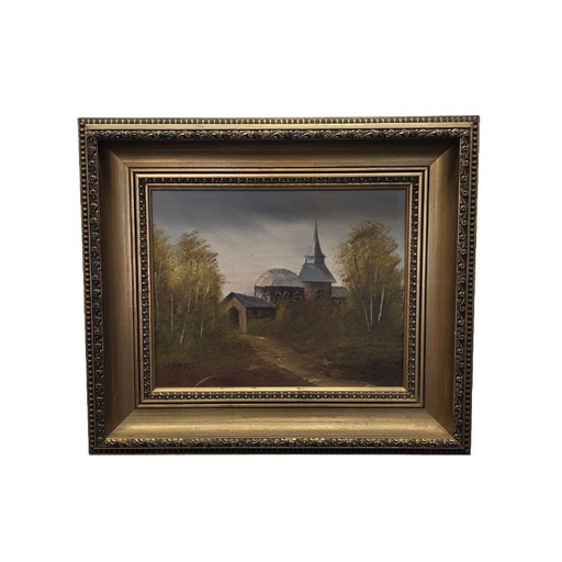 Vintage-Ölgemälde der Kirche von V. D. Horst, 1960er Jahre