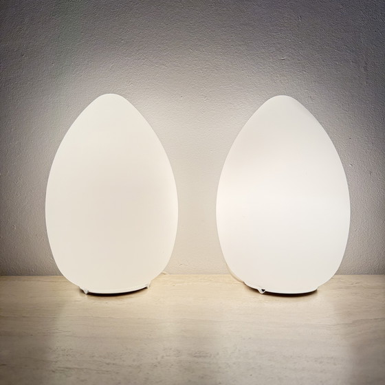 Image 1 of Set van 2 vintage eivormige glazen tafellampen, 1970