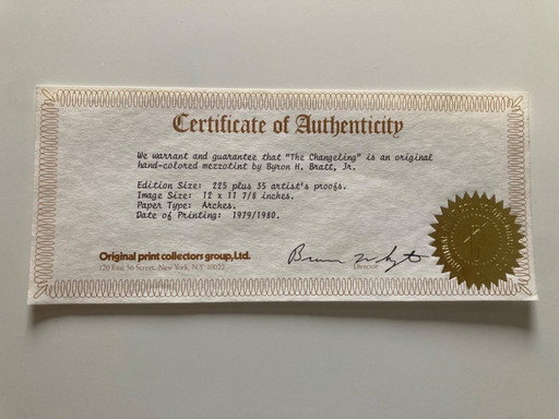 Grabado a media tinta «El niño cambiado» de Byron H. Bratt