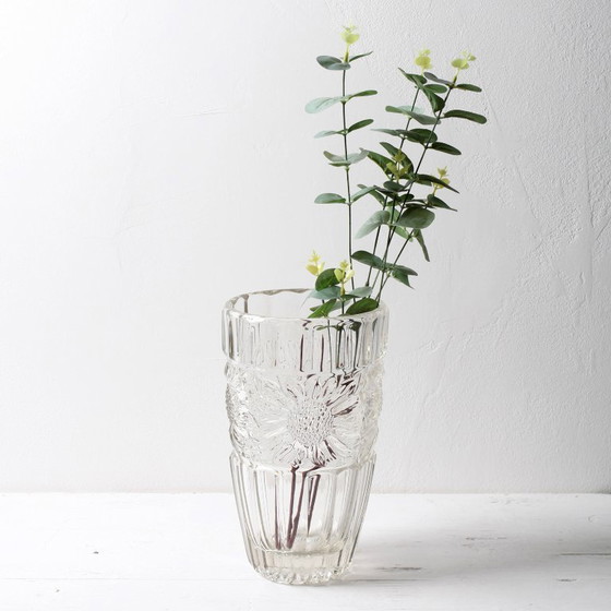 Image 1 of Large Vintage Sunflower Glass Vase: Bohemia Glass, Czech Republic, 1960s