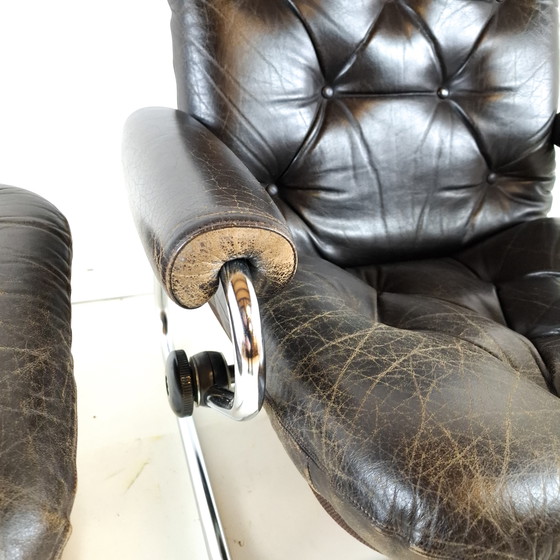 Image 1 of Vintage recliner armchair with footstool