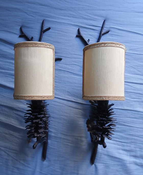 2 Applique lampade ramo pigna – Metal, Textile (photo 7 of 9)