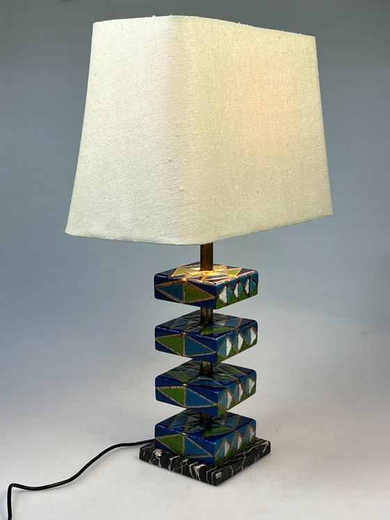 Image 1 of Vintage Geëmailleerde Kleurrijke Tafellamp, Italië 1970's