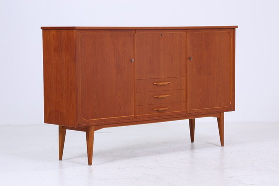 Image 1 of Vintage teak highboard 60s | Mid - Century sideboard drawer cabinet wood storage #07-42