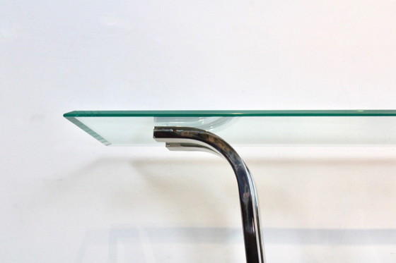 Console Minimaliste Courbée en Acier Inoxydable, Laiton et Verre, Doré (photo 8 sur 12)