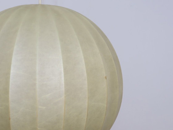 Image 1 of 1970s Italian Cocoon Globe Pendant Lamp with teak details