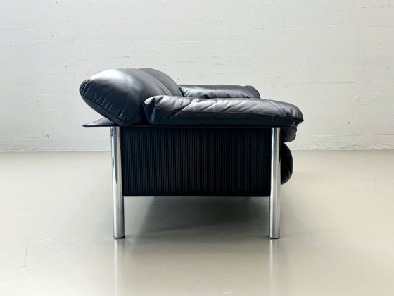 Image 1 of Tweezitsbank in zwart leer van Pierluigi Cerri voor Poltrona Frau, Italië, jaren 90